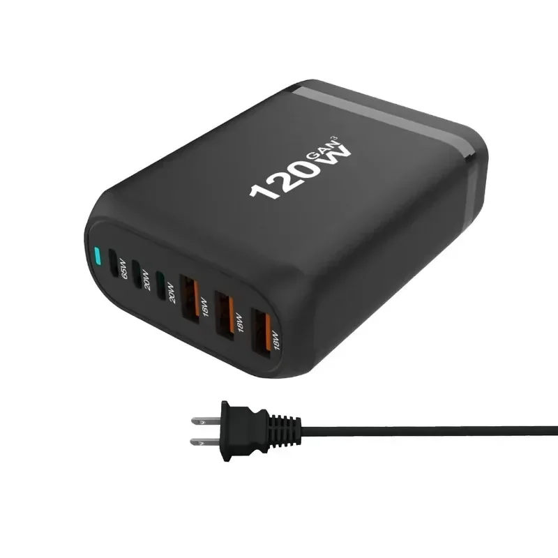 Cargador GAN de 120W, 6 puertos USB tipo C, PD, carga rápida 3,0, USB tipo C, USB móvil