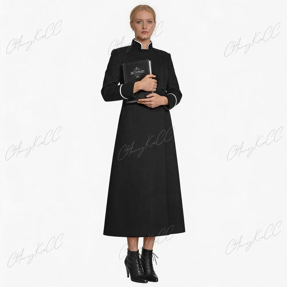 Nuevo Disfraz Medieval de Sacerdote para Mujer, Túnica Negra de Pastor, Vestimenta de Clérigo, Sotana Romana con Cinturón, Traje de Halloween