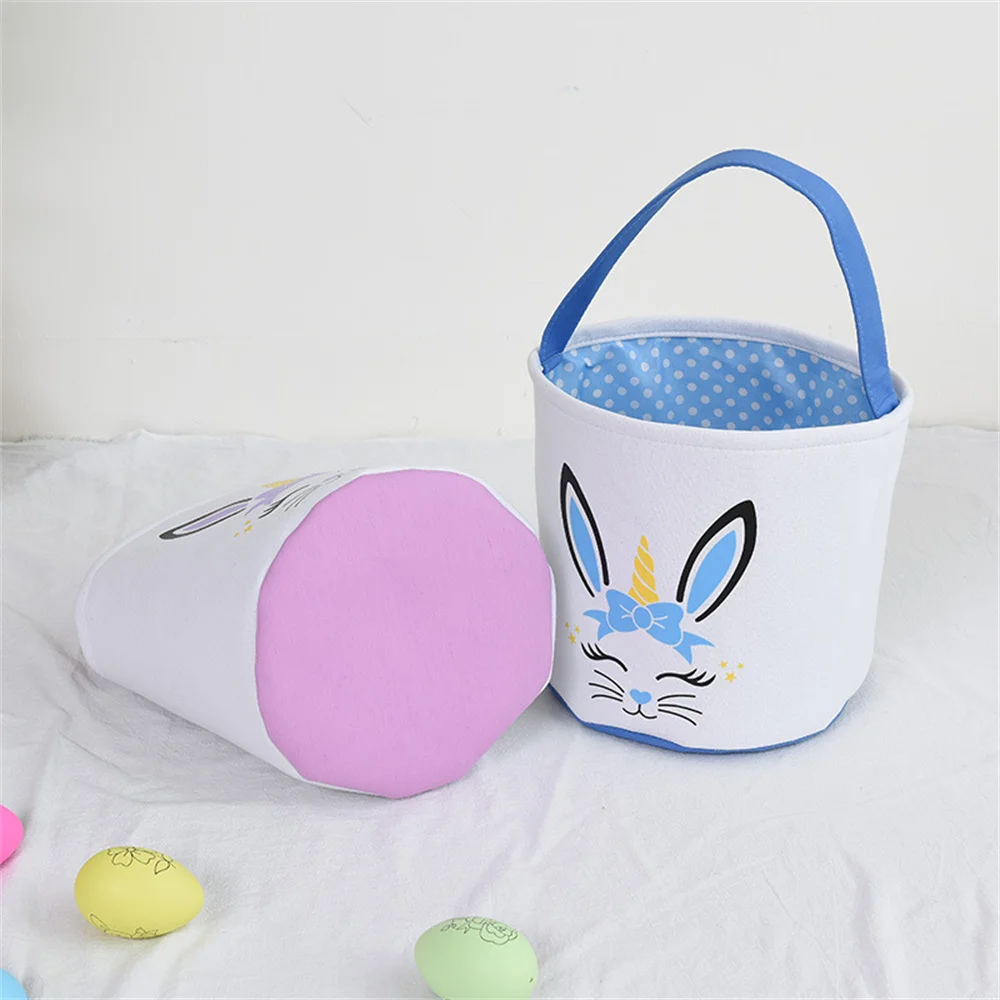 Cesta de tela de conejo de Pascua para niños, cubos de almacenamiento para huevos de caramelo, bolsa bonita para fiesta de Pascua, 2024