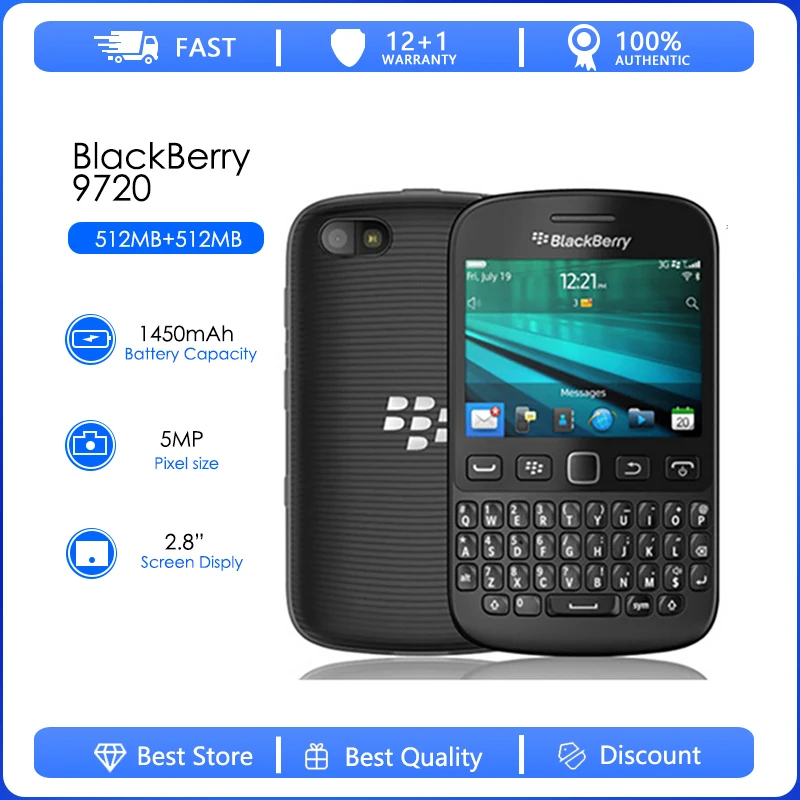 Blackberry 9720 Odnowiony-rozблокowany Oryginalna klawiatura QWERTY 9720 5MP Obsługa GPS WiFi Ekran pojemnościowy Smartfon odnowiony
