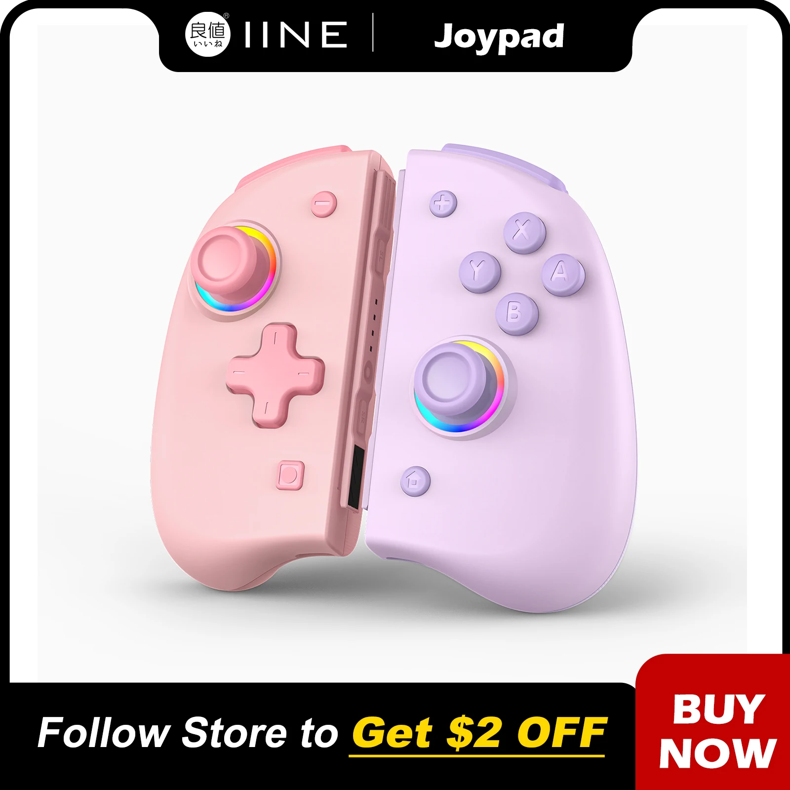 IINE Candy Pop Joypad per interruttore/Turbo Auto-fire e un pulsante per sveglia e somatosensoriale a sei assi e luce RGB colorata