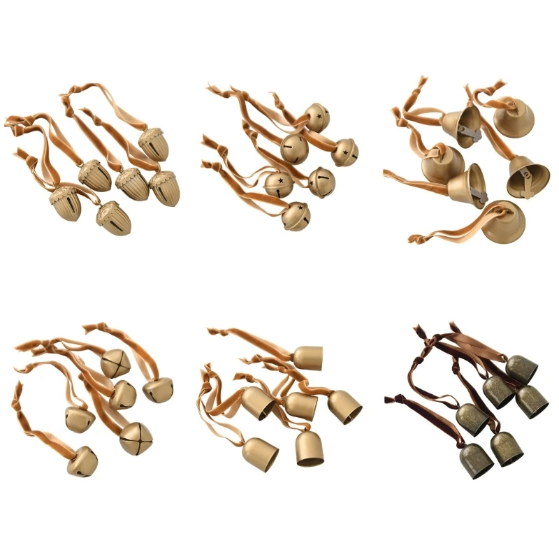 Set aus 6 Weihnachtsglocken, Metallglocken mit Stoffbandaufhängern für Kranzdekoration, Geschenkverpackung und saisonale Dekorationen 3XUF – Detail 1