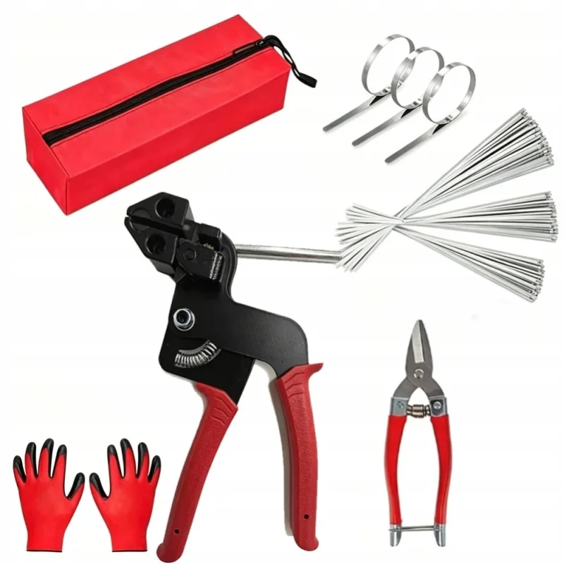 Zestaw wytrzymałych metalowych opasek kablowych z szczypcami, nożyczkami i rękawicami do użytku domowego i przemysłowego — 2