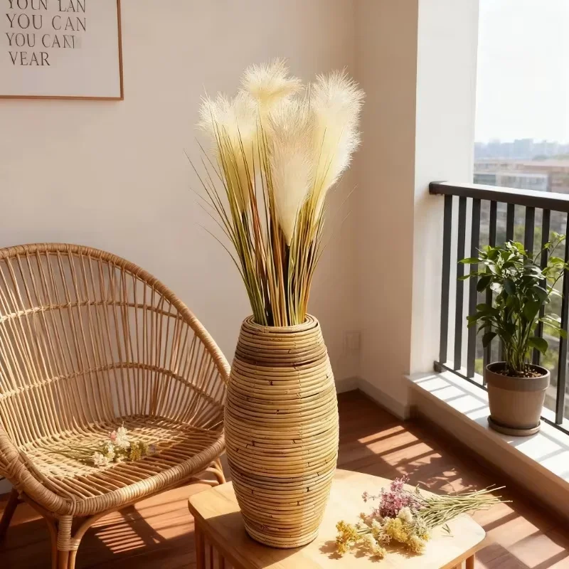 

30-40cm Height Indonesian Rattan Vase Handmade Weaving Cane Ins Style Floor Vase Window Decoration Living Room Furnishings