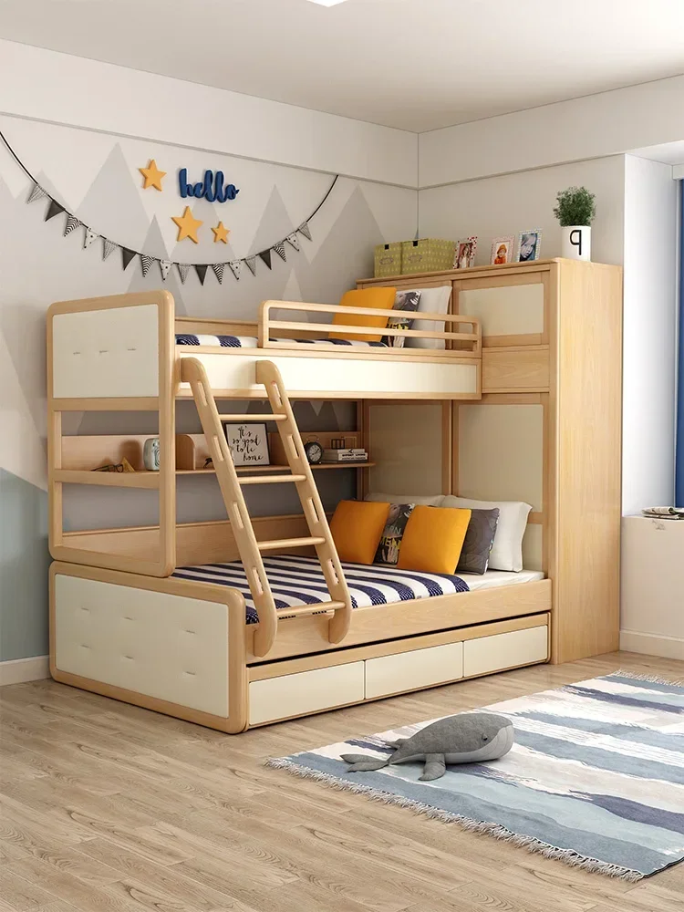 

Solid Wood Height-Adjustable Bed Bunk Children'sBunk Bedroom Furniture Beds