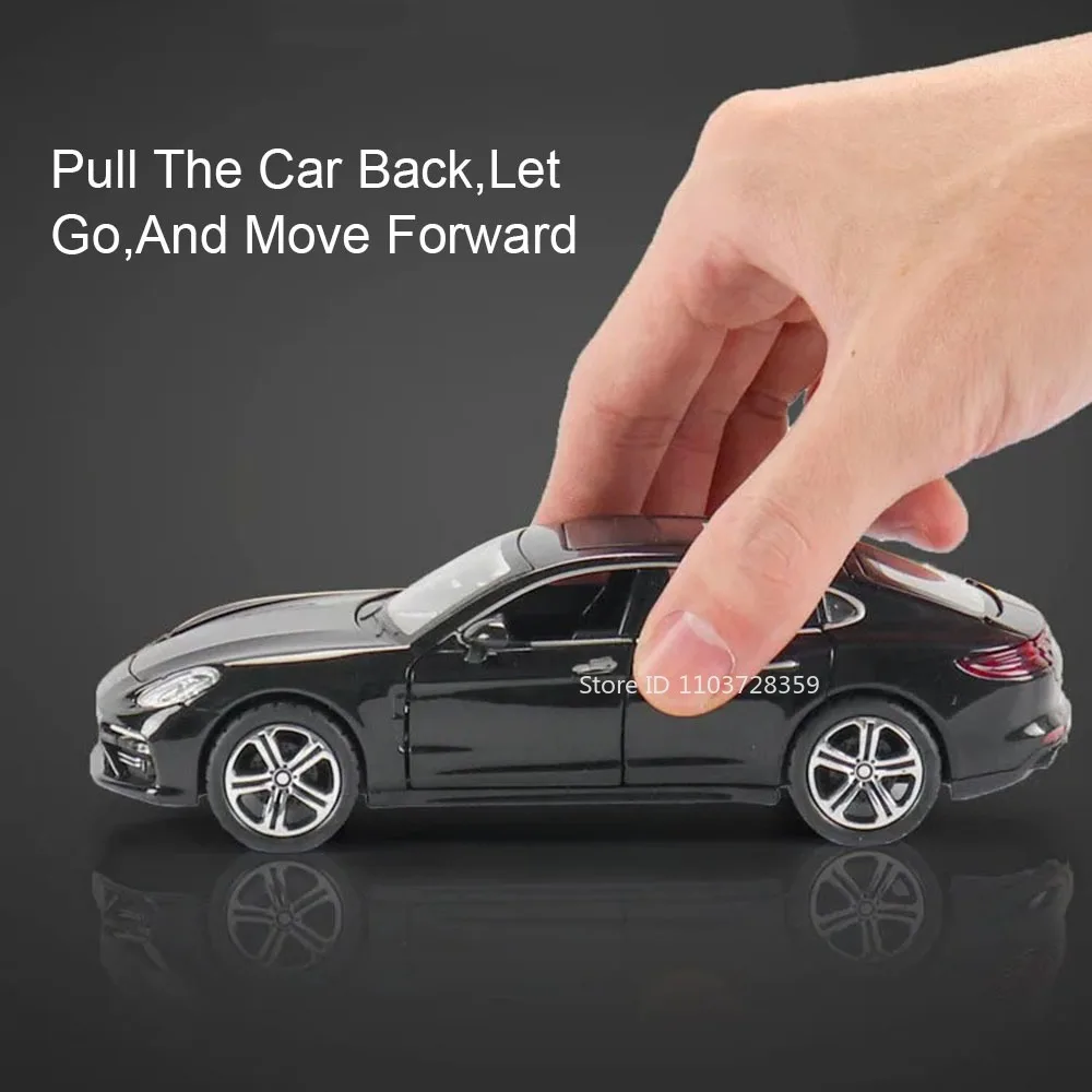 1:32 Panamera Macan Miniatur-Spielzeugautomodelle, Legierung, Druckguss, Supercars, Ton, Licht, Türen geöffnet, zurückziehbar, Geburtstagsgeschenke für Kinder