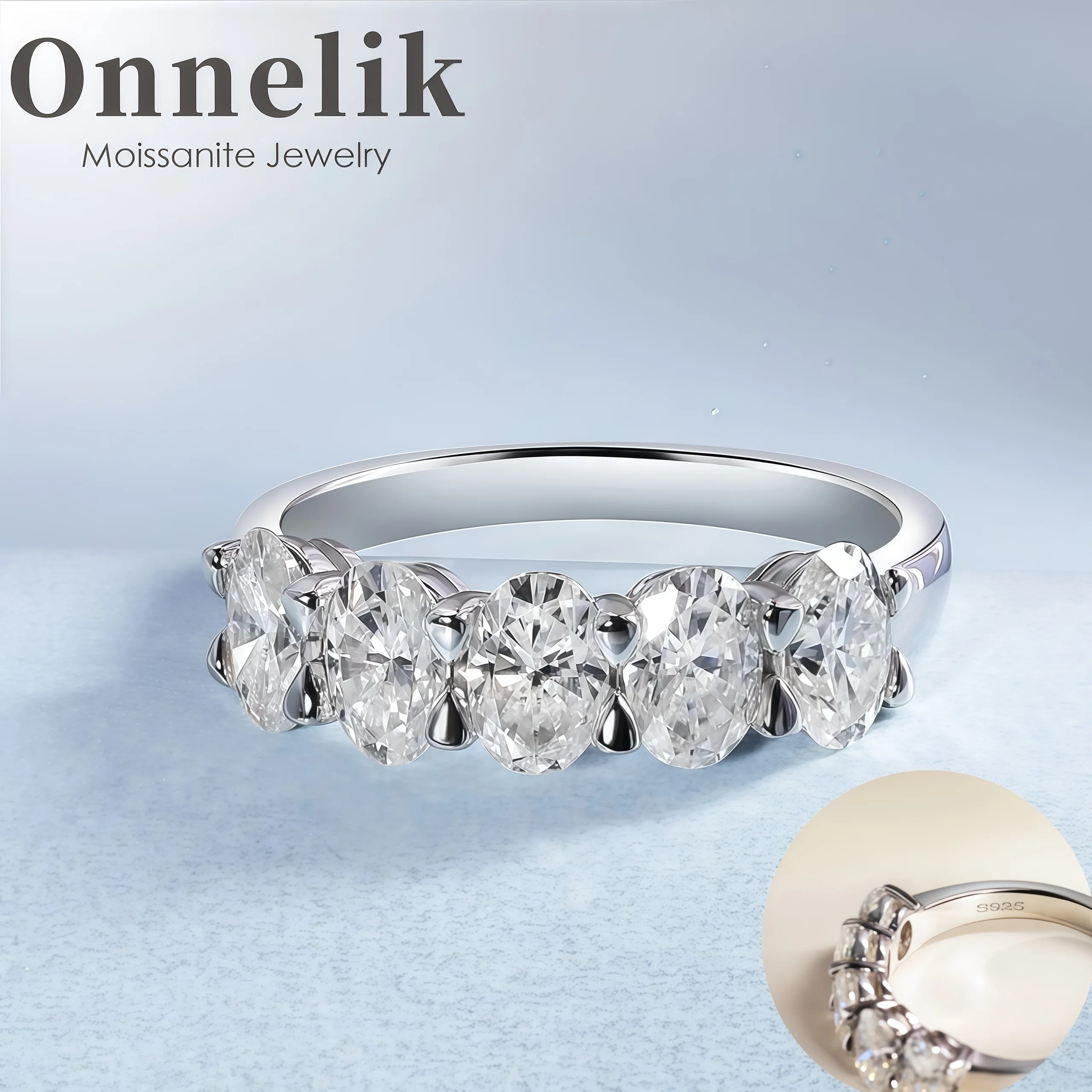 

Onnelik 2,5cttw D цвет овальной огранки кольца с муассанитом S925 стерлингового серебра обручальные кольца для свадебной вечеринки для женщин ювелирные изделия подарок