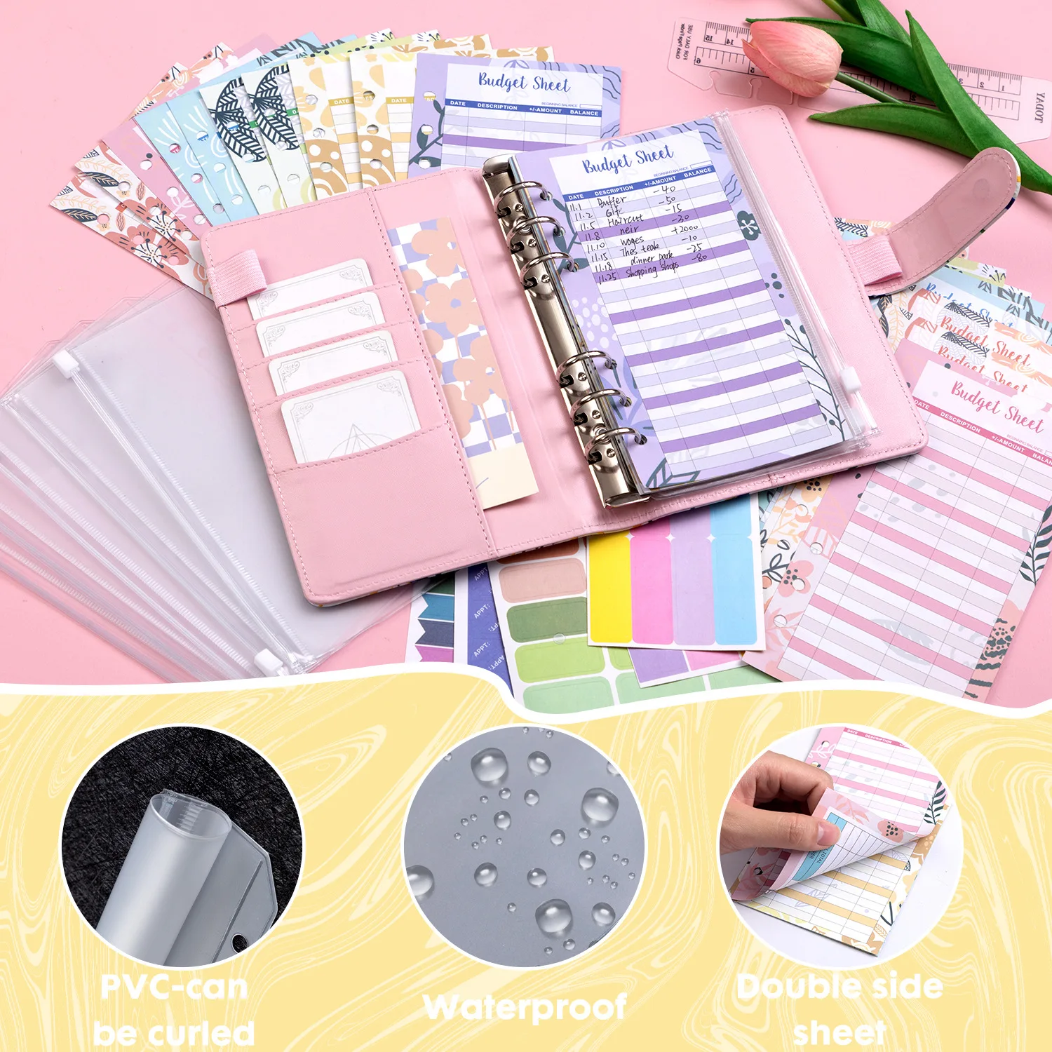 A6 Macaron PU Leather Binder Notebook with Zipper Pouch for Journal view 6