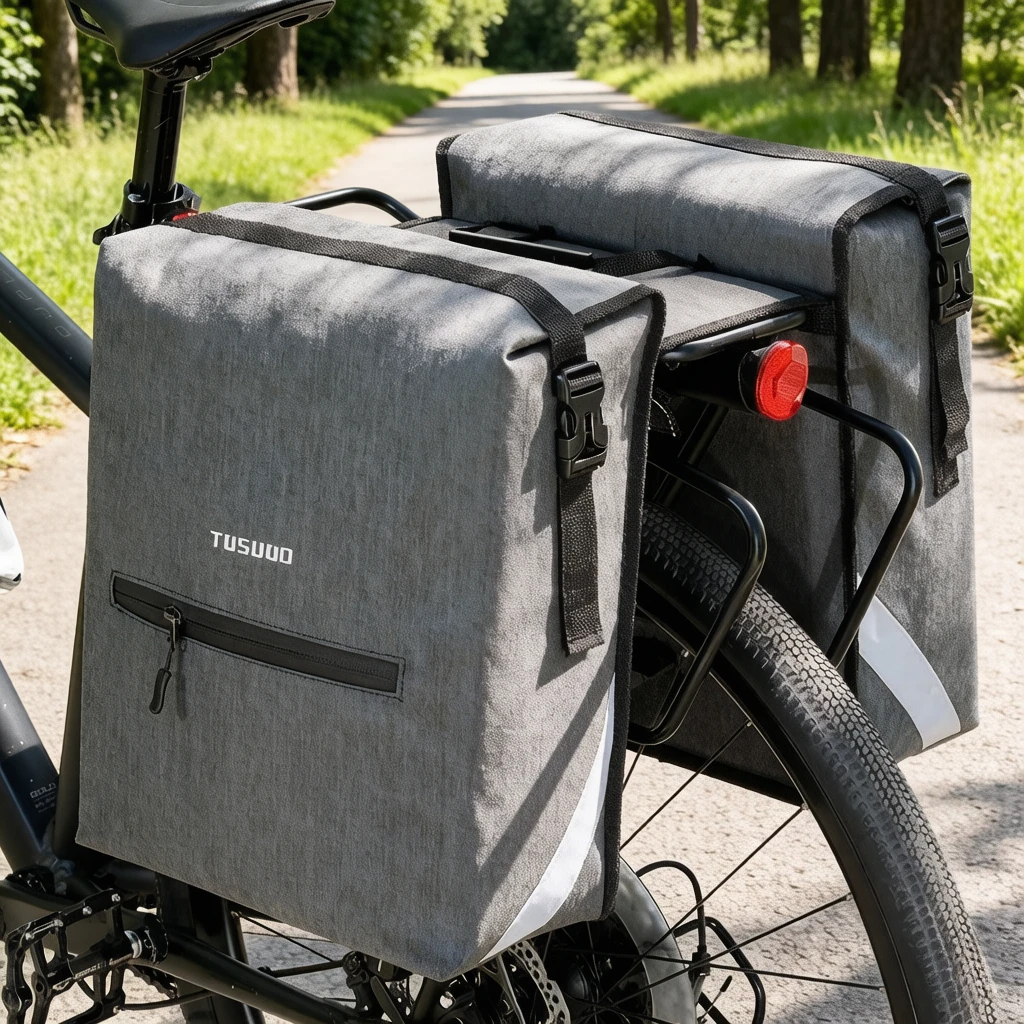 Large Capacity Waterproof Rear Rack Bag for Mountain Bike, Pannier Cargo Pack with Easy Clean Surface, Anti-Scratch Sturdy