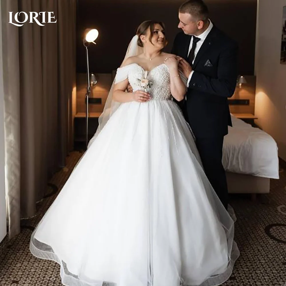 

LORIE Sweetheart Wedding Dress Off ShoulderTulle Bridal Gown Customized A-Line Pleats Bride Dress Princess Ivory Dress