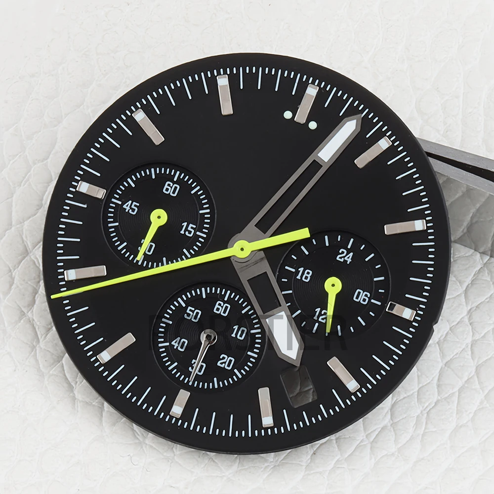 

32.5MM VK63 Dial For VK63 Quartz Movement Dial Fit Speed Master VK63 Dial Chronograph green Luminous Dial Watch Replacements