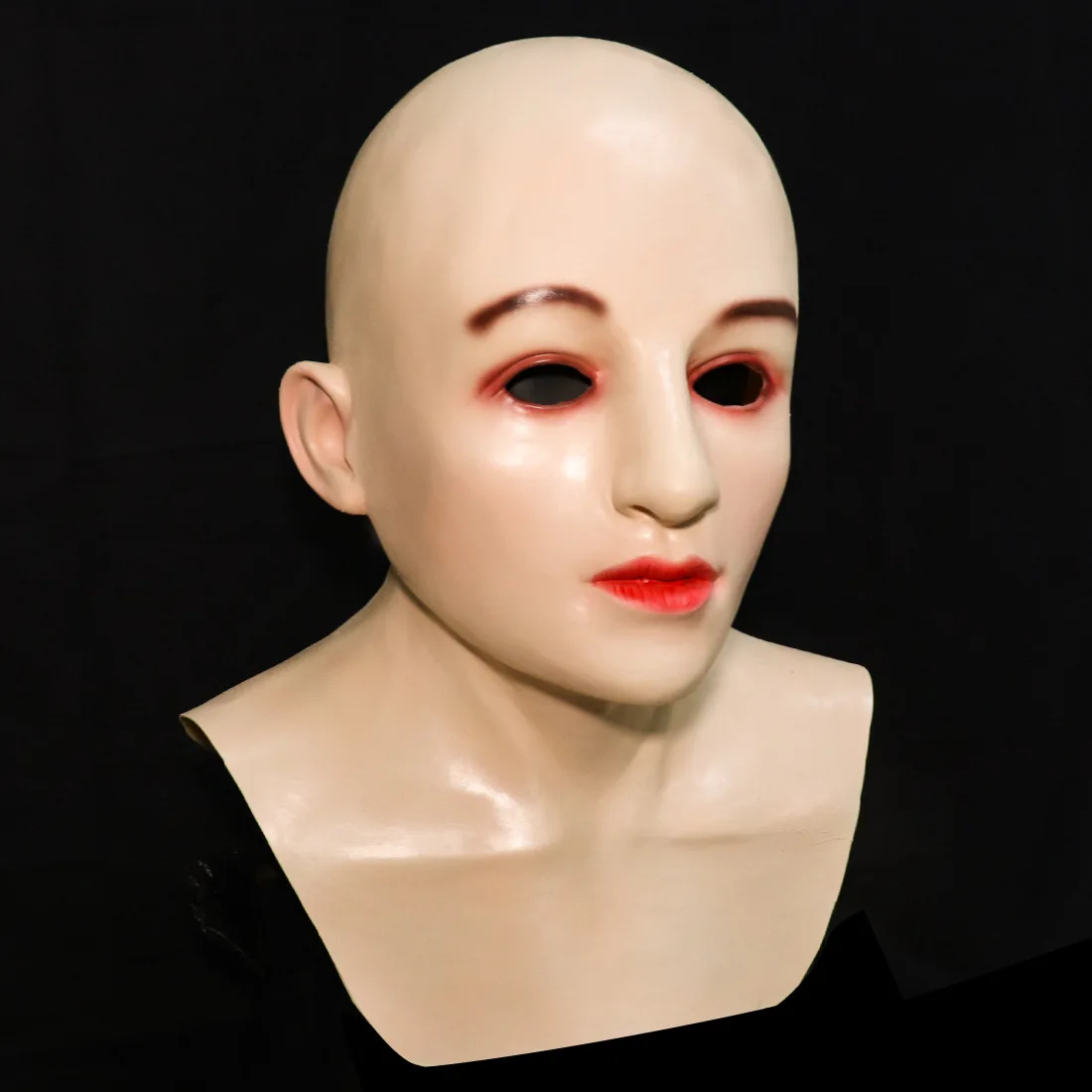 Realistische Frauenmaske, Halloween-Gesichtsbedeckung, Sichtbare Latex-Kopfbedeckung, Neuartige Kostümparty-Requisite – Detail 3