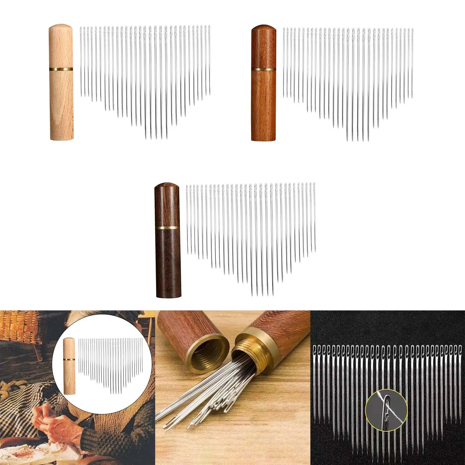 30x Hand Stitching Needle Needlework with Needle Case Multisizes Embroidery Tool Self-threading Easy to Go through Blind Needle