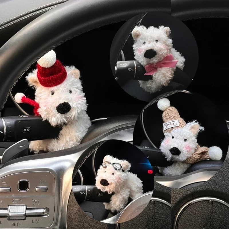 Lindo perro decoración del coche cachorro de peluche muñeca limpiaparabrisas de coche interruptor de señal adornos Kawaii perro limpiaparabrisas de coche muñeca coches accesorios Interior