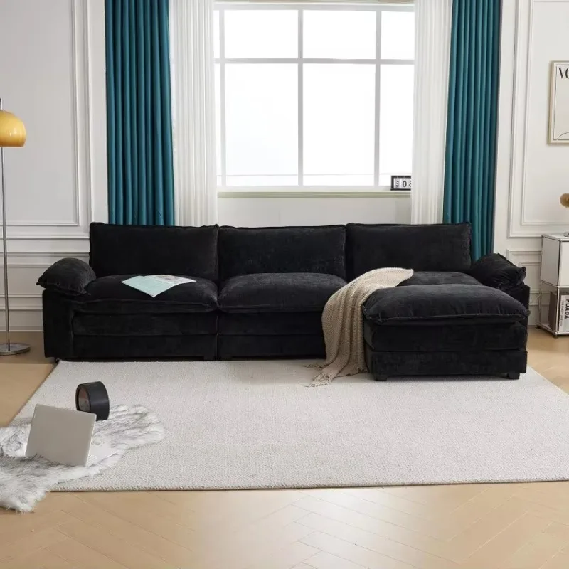 

Sectional Sofa Modular Deep 3-Seat Sofa Couch with Ottoman, Chenille Sofa Sleeper Comfy Upholstered Furniture