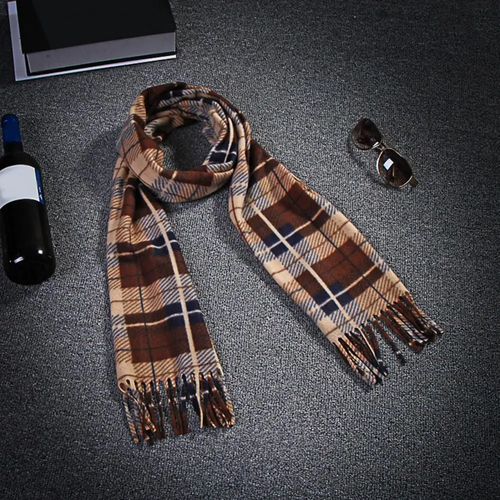 10Pcs Men/ Women Plaid Scarf Velvet Shawl Tassel Trim Double Sided Unisex Winter Scarf Contrast Color Thermal Long Scarf