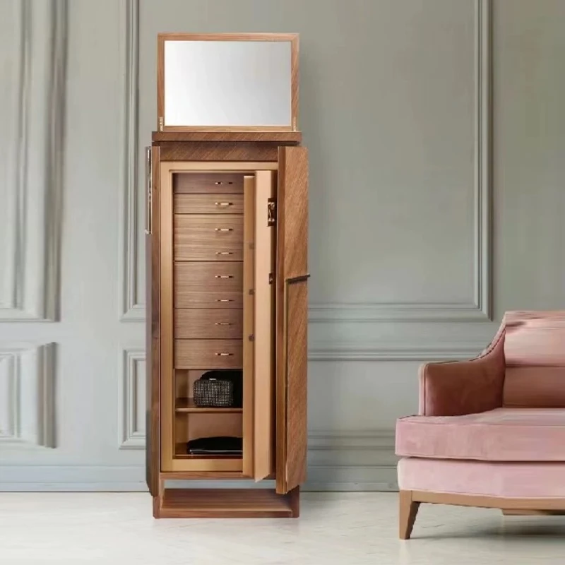 Light luxury solid wood with mirror jewelry cabinet, high-end luxury villa living room, jewelry storage cabinet