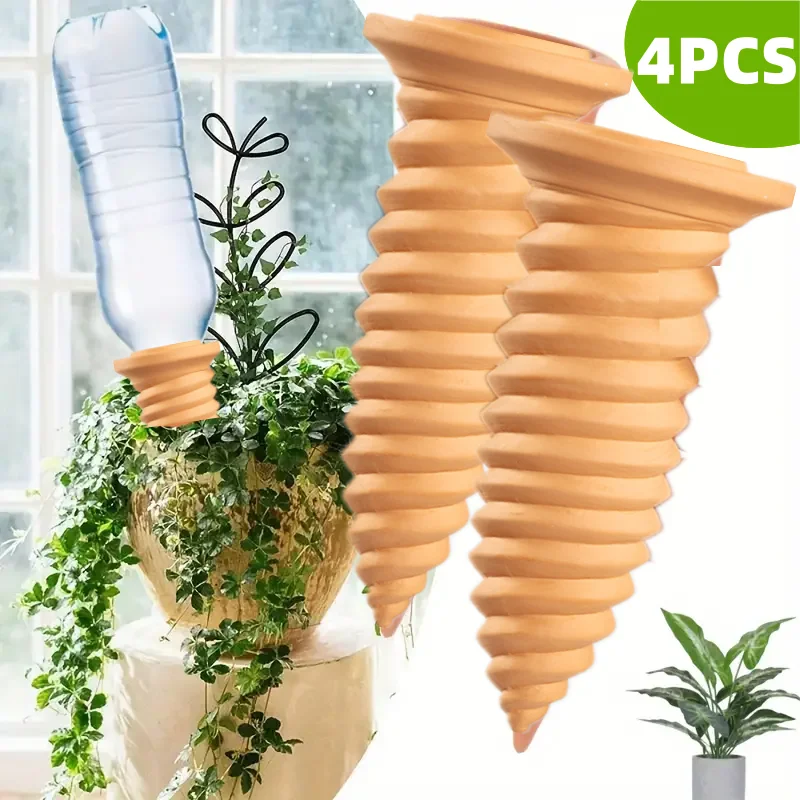 4PCS Plant Self-Watering Terracotta Stakes Terracottaplant Watering Device Clay Cone Auto-Water Irrigation System For Garden