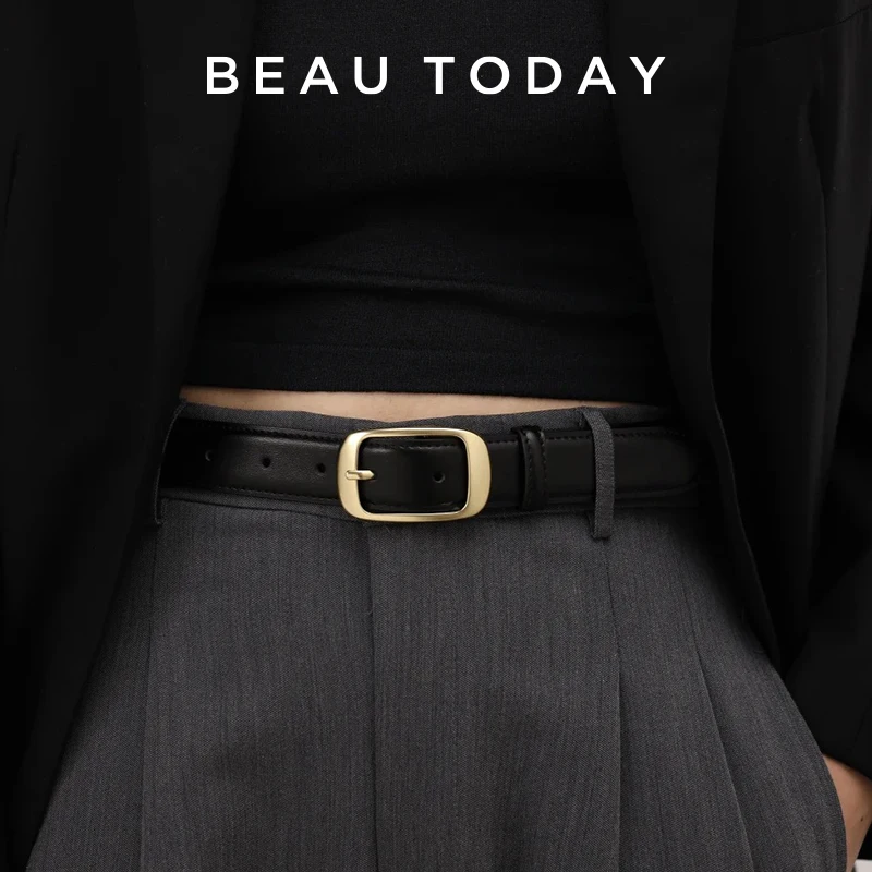 BEAUTODAY Simple Belts Women Genuine Cow Leather Solid Color Versatile Ladies Accessories Handmade 91095