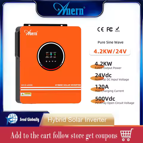 Anern 4200W Hybrid Solar Inverter 24VDC Pure Sine Wave 220V/230V/240VAC Off Grid Inverter Build in 120A MPPT Solar Charger