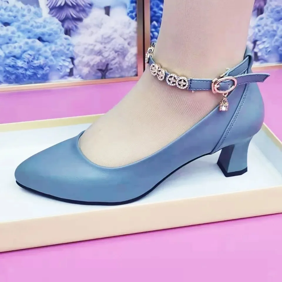 Women Cute Pointed Toe High Quality Blue Spring & Summer Office High Heel Shoes Lady Casual Sweet Comfort Party Pumps G17b