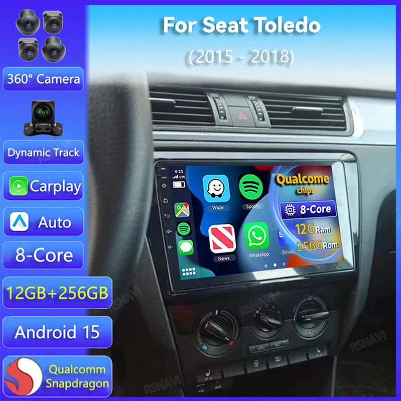 Android 15 Carplay Auto Car Radio For Seat Toledo 2015 - 2018 Navigation GPS Multimedia Player Stereo WiFi+4G BT Video Head Unit