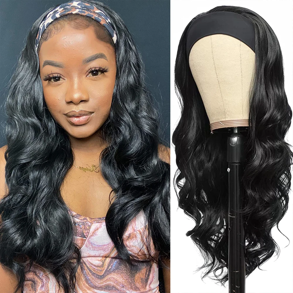 

Glueless Headband Wig Human Hair Long Black Body Wave Headband Wigs for Black Women Natural Looking Wavy Virgin Wig 22 inch