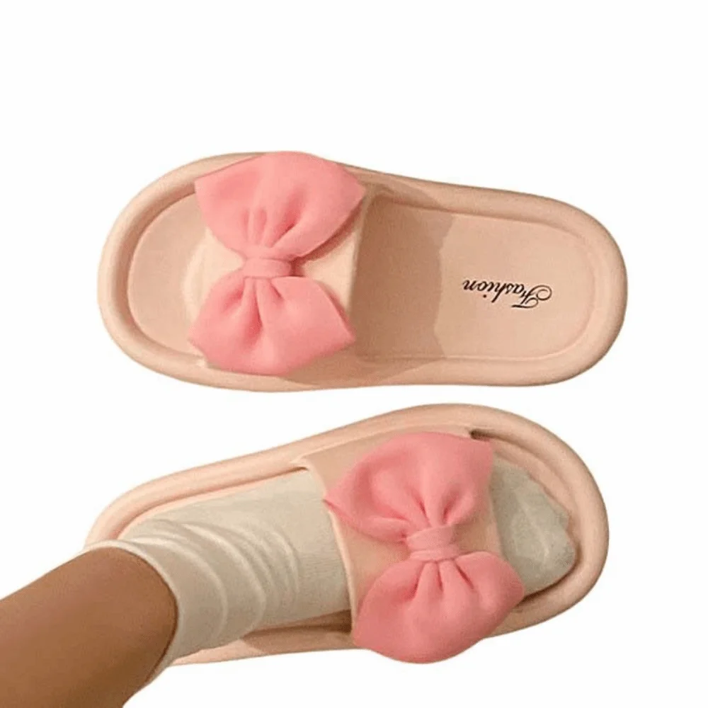 

Корейские тапочки с бантом в стиле Ins, Нескользящие шлепанцы с 3D бантом, сандалии на толстой платформе, верхняя обувь, женская обувь