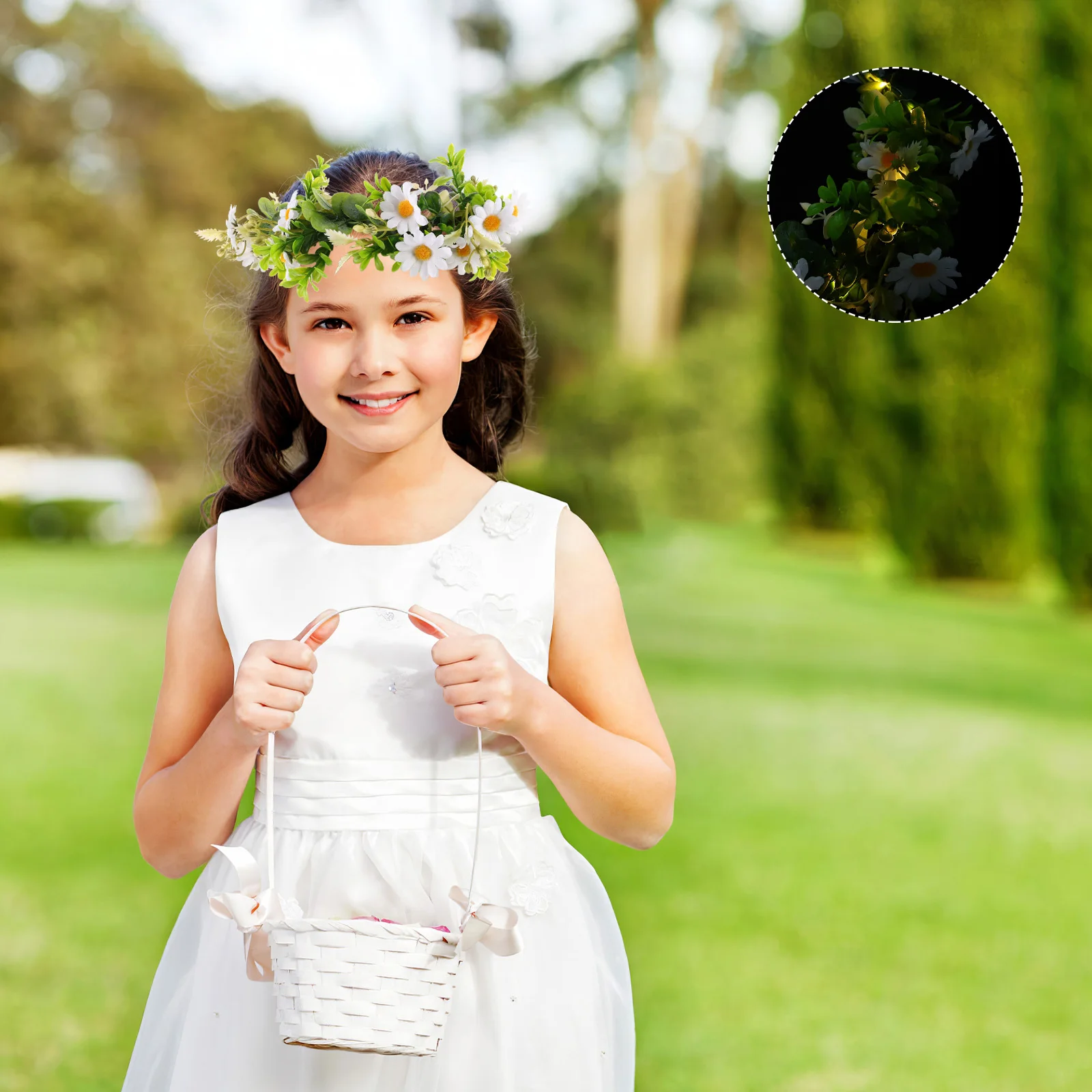 

2Pcs Glowing Daisy Flower Crown Handmade Fairy Headband Wedding Bridal Girls Party Festival Wedding Hair Accessories for Women
