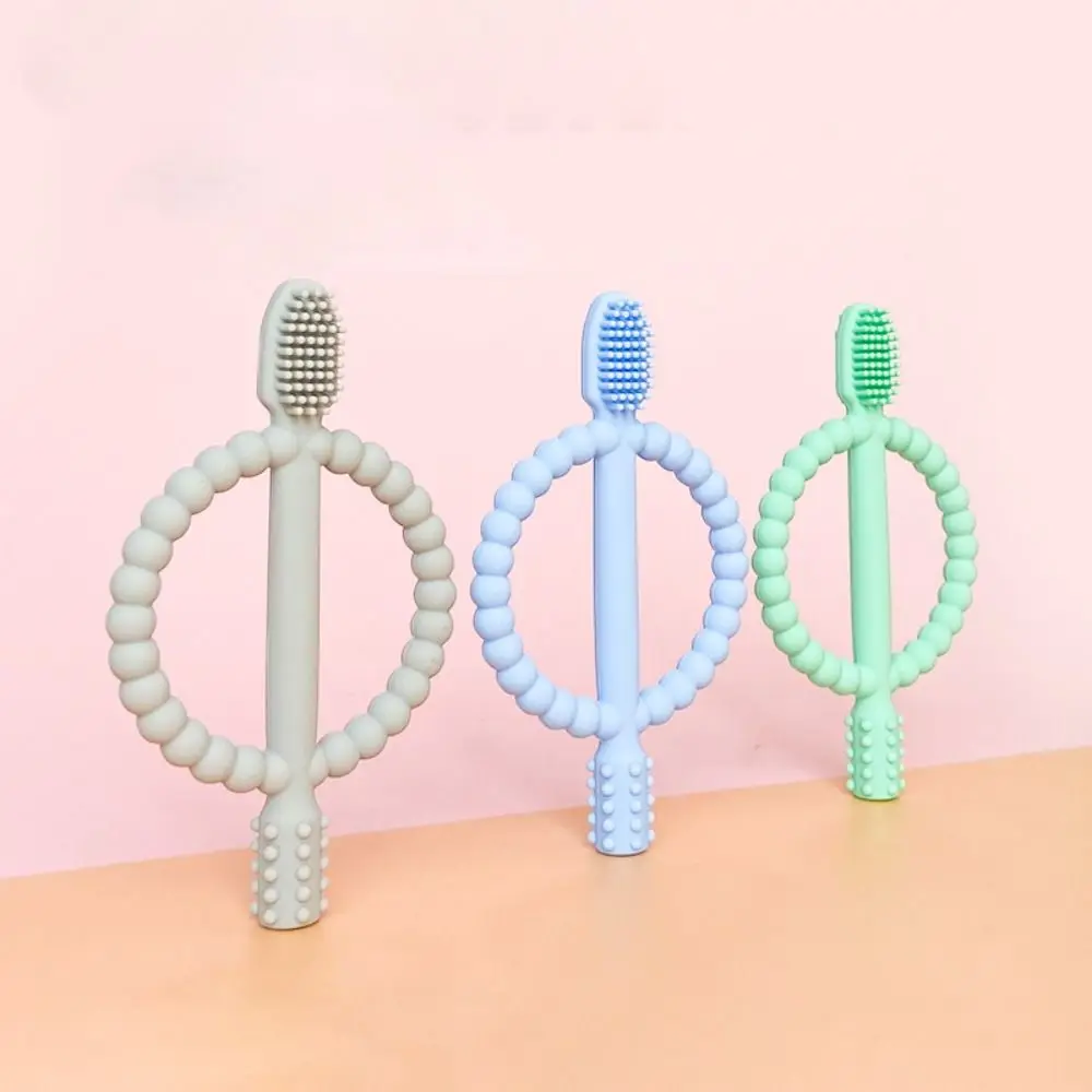Food Grade Silicone Baby Teether BPA-Free Teething Relief Teething Toys Easy-Hold Handle Textured Infant Toothbrush Daycare