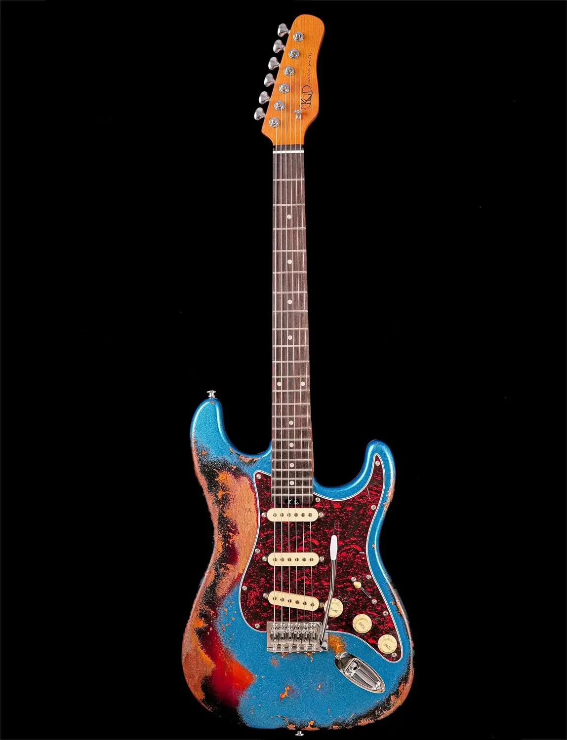 Full-Size 6-String Relic Electric Guitar for Adults with Roasted Maple Neck, Rosewood Fingerboard, Bone Nut, Lake Blue