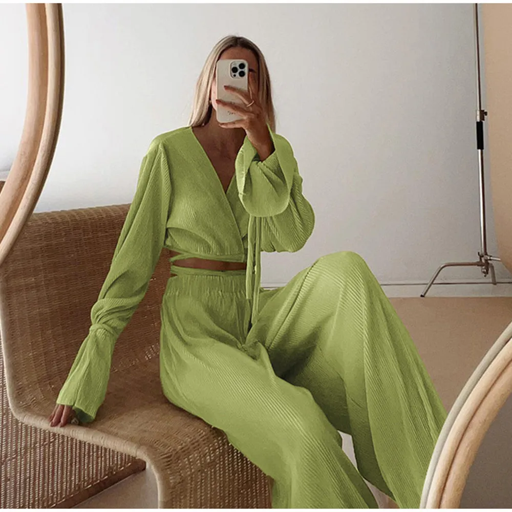 Casual Cotton Vest Shorts Pants Set Long Sleeve Shirts, Wide Leg Pants, Female Suits, Loose Ladies Outfits, Summer