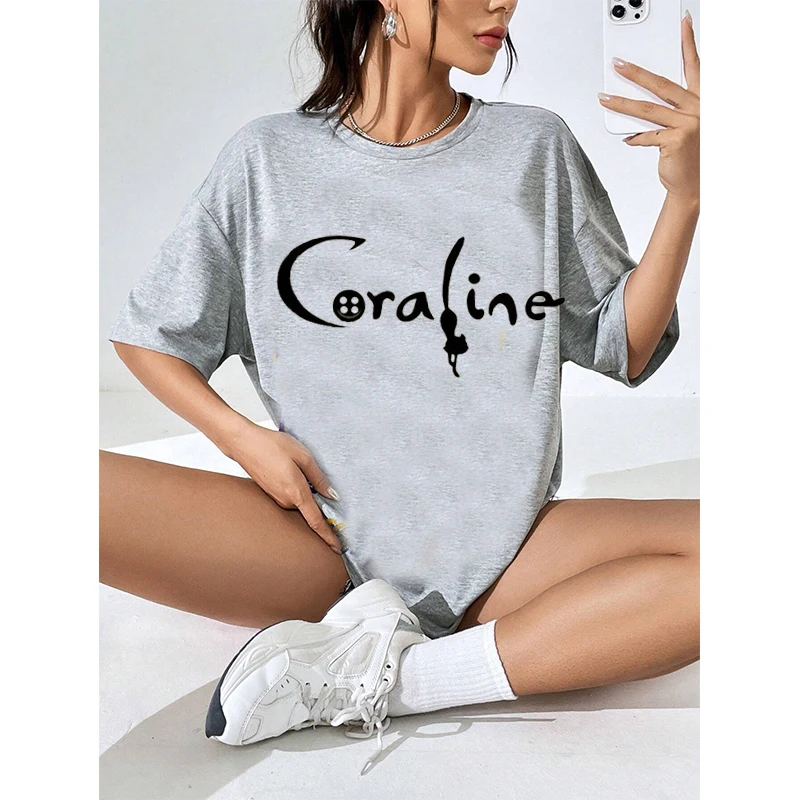 Cartoon Coraline Printed Tshirt Men Woman Streetwear Summer Oversize Loose Cotton Tee Tops Harajuku Unisex Short Sleeve Clothing