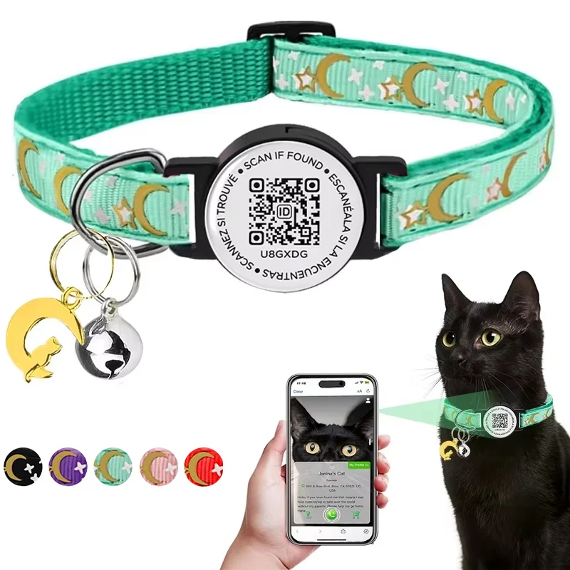 QR Code Pet Tag Cat Collar Breakaway with QR ID Tag, Puppy Cat Accessories Glow Kitten Collars, Cat Tag, Safety Quick Release