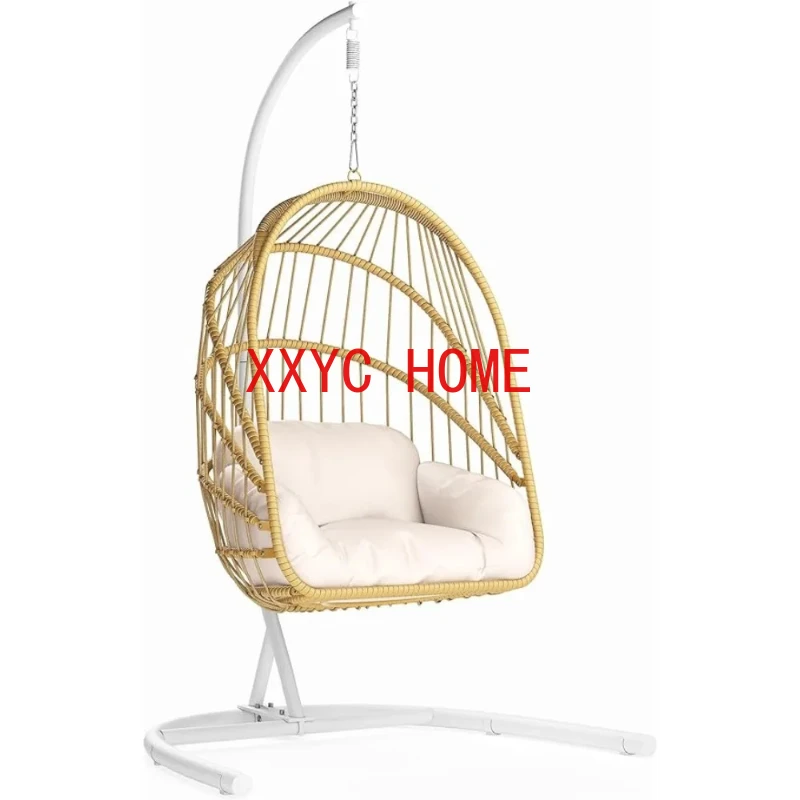 Chair Beach Wicker Swing Egg Chair With Cushions 370lbs Indoor Hanging Lounger Patio Bedroom - Beige Outdoor Swing Terrace Room