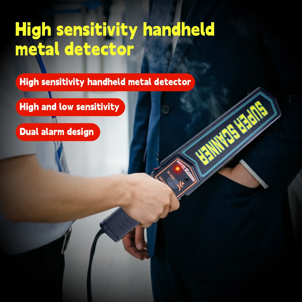 MD-3003B1 Professional Handheld Metal Detector Wand, High & Low Sensitivity Dual Switch Security Scanner with Belt Leather Case