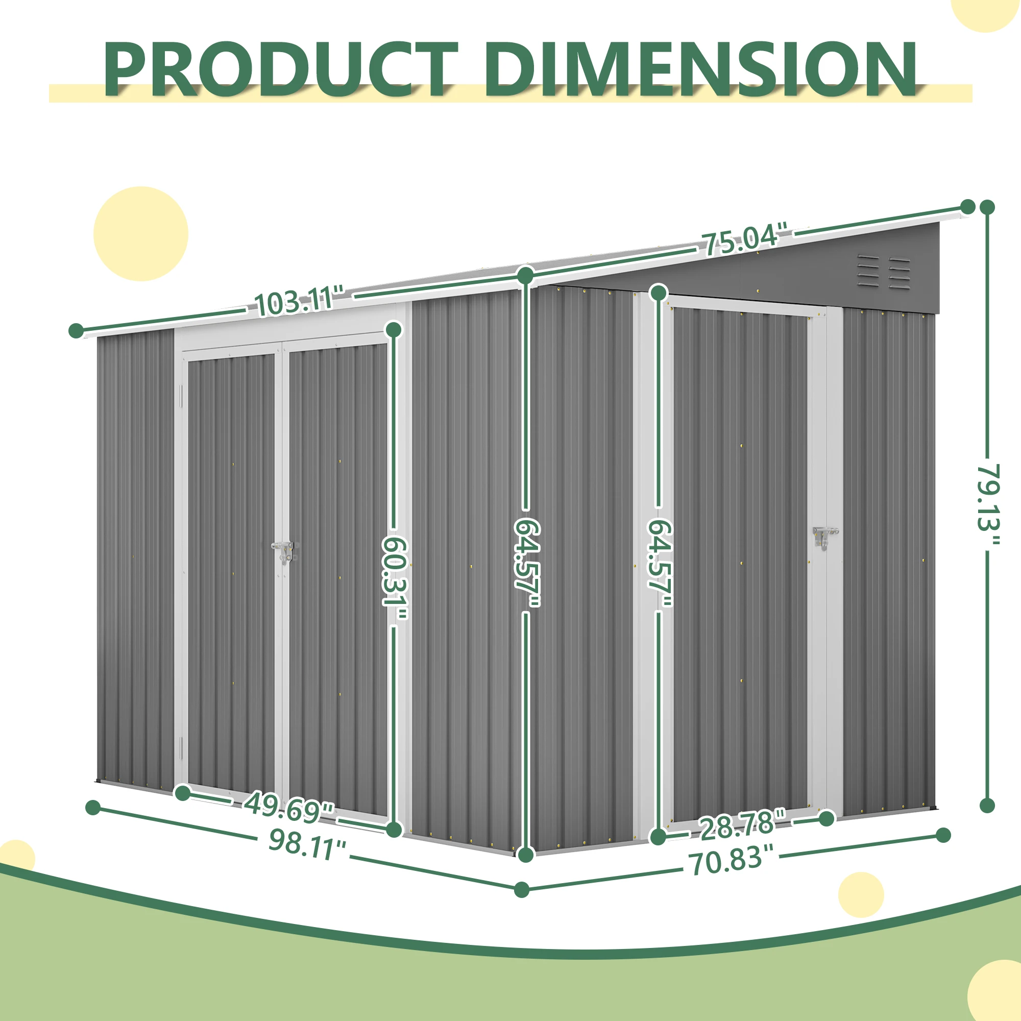 

6 x 8 FT Metal Outdoor Storage Shed, Garden Tool Storage House with 2 Lockable Door for Backyard, Patio, Lawn, Gray