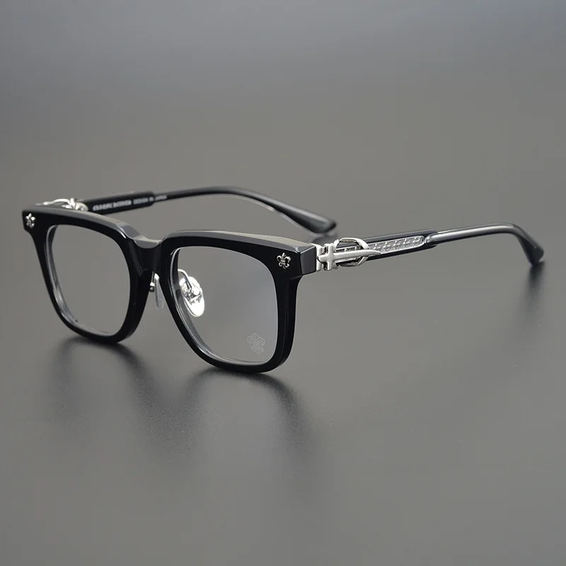 

New black frame transparent board for men and women without makeup big face retro silver jewelry glasses frame with myopia and a