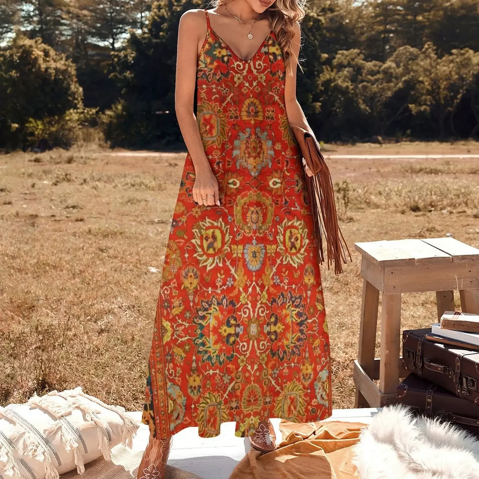 Antique Persian Sultanabad Rug Print Sleeveless Dress Women's evening dress evening dresses luxury 2024 beach dresses Dress