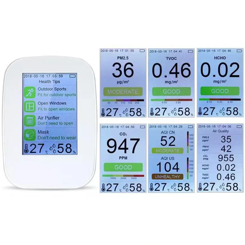 Utility D9‑H 8‑in‑1 Air Quality Monitor Real‑time Tester For CO₂ PM2.5 Concentration Detection Instrument