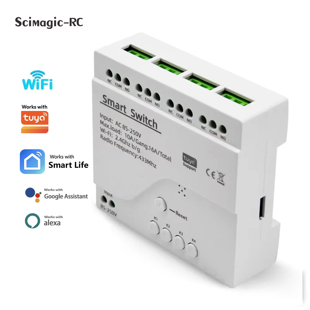 Smart Switch 4CH Relay Module Home Automation DC 12V 7-32V AC 220V RF433Mhz Remote Control 4 Gang Works With Tuya Alexa Smartlie