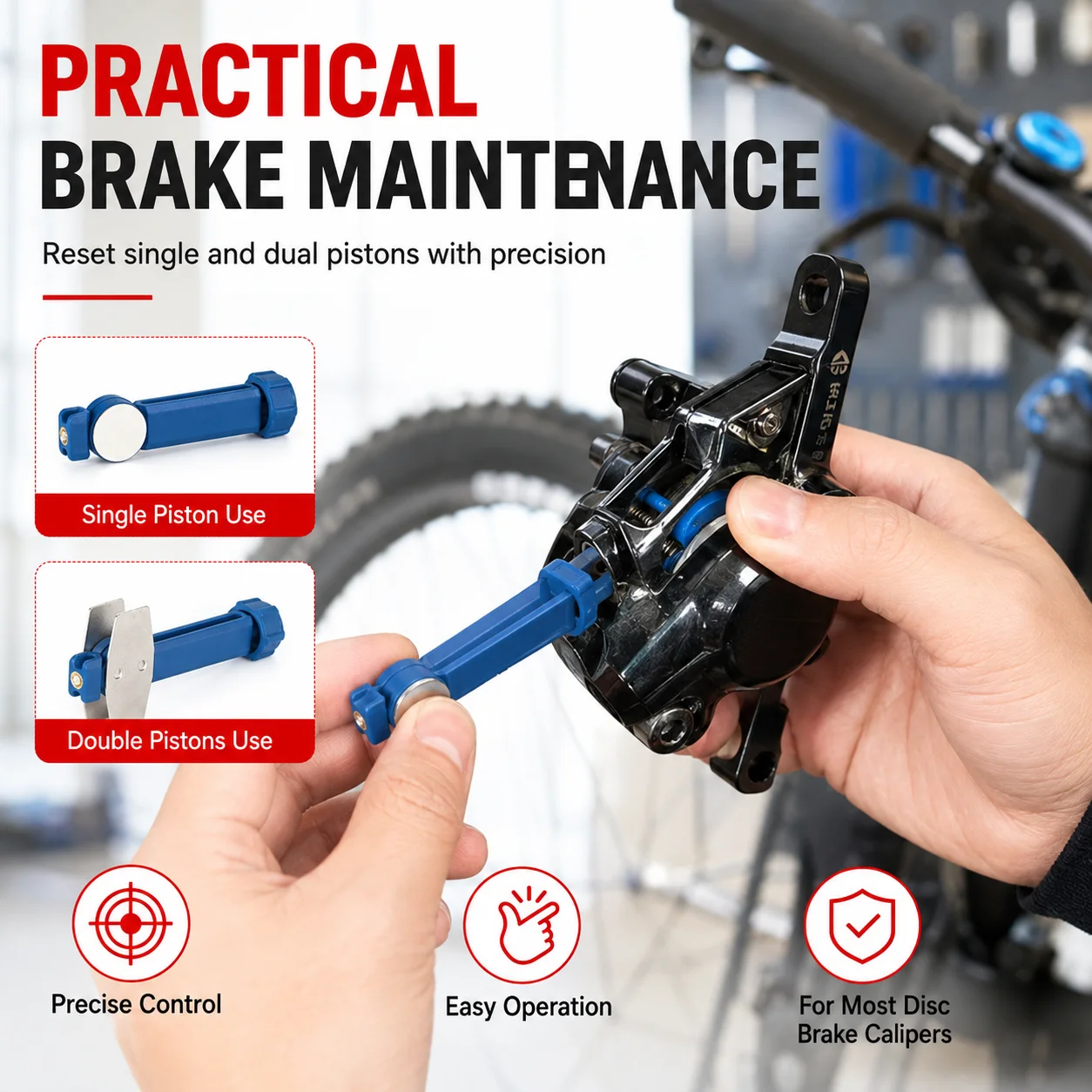 PINMOAP 1/2 Stück Fahrrad-Bremskolben-Rückstellwerkzeug Hydraulischer Scheibenbremssattel-Druckstößel für MTB-Rennrad-Bremsbelag-Einstellung und Reparatur – Detail 4