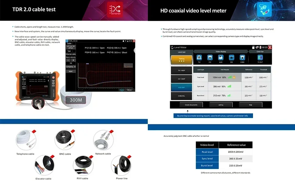 Ccctvテスターモニター、tdrケーブル、マルチメーター、x9 movtadh、フル機能、h.265、ahd、sdi、cvbs、tvi、ipカメラ