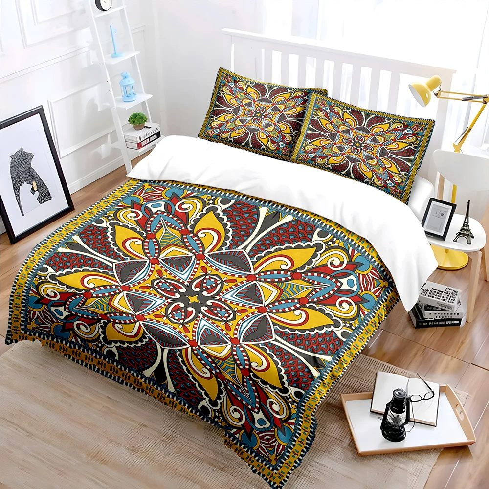 Colorful Vintage Decorative Art Pattern Duvet Cover Set Digital Print Colorful Polyester Bedding with Zipper Closur kids gifts