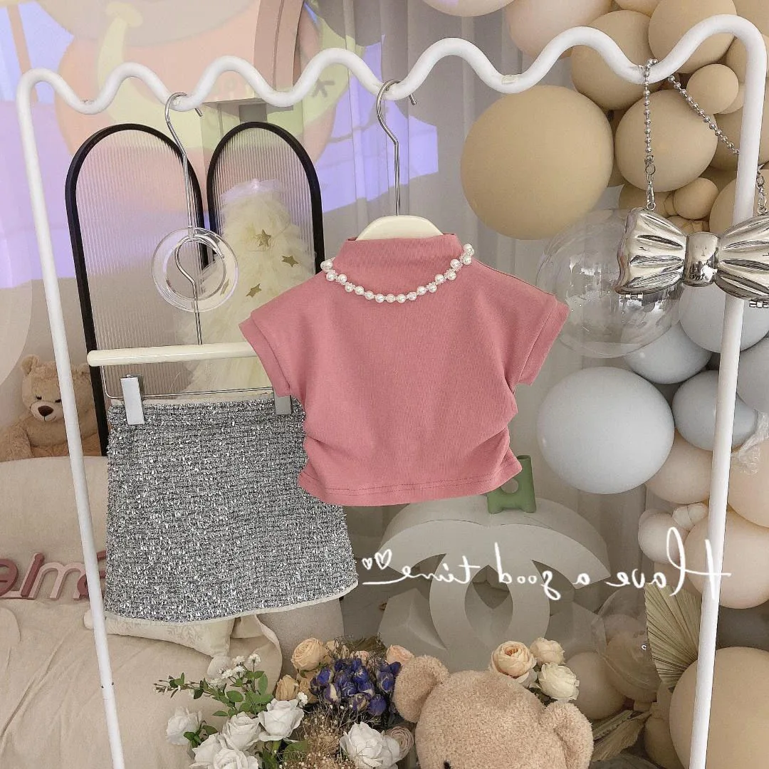 

Girls Set Summer 2024 New Girl Summer Short Sleeved and Fashionable Short Skirt Set Two Piece Set Children Clothing