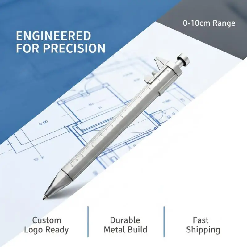 1Pcs Creative Vernier Caliper Ballpoint Pen 1.0mm Nib Multifunction Measuring Tool for School Office DIY Handwork