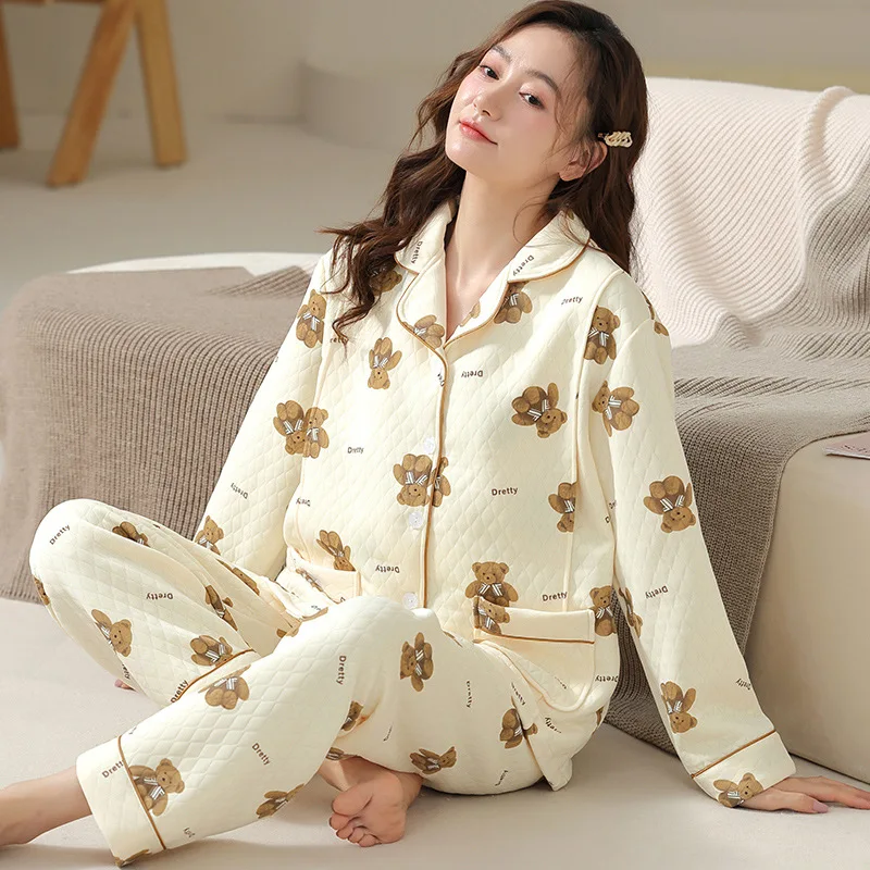 New Pregnant Women Nursing Pajamas Set Thickened Cotton Confinement Clothes Pijamas Winter Warm Breastfeeding Home Clothes Suit