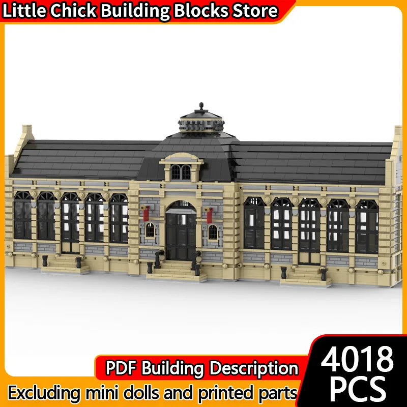 

City Street View Model MOC Building Bricks Retro Central Station Modular Technology Children Holiday Gifts Assemble Toys Suit