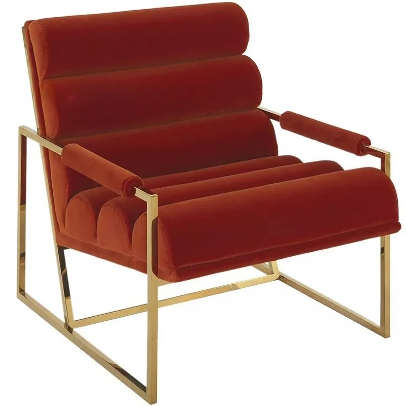 

Light Luxury Simple Single Sofa Chair Living Room Modern Balcony Metal Backrest Leisure Chair