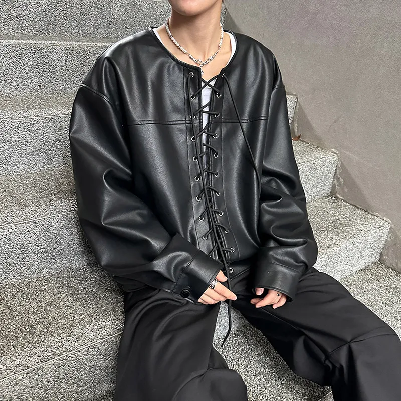 ريترو براون جلد Jaet الرجال طوق سستة تصميم شارع العليا Sle طويل Sve يندبروف الوقوف صالح الشباب Faion #3